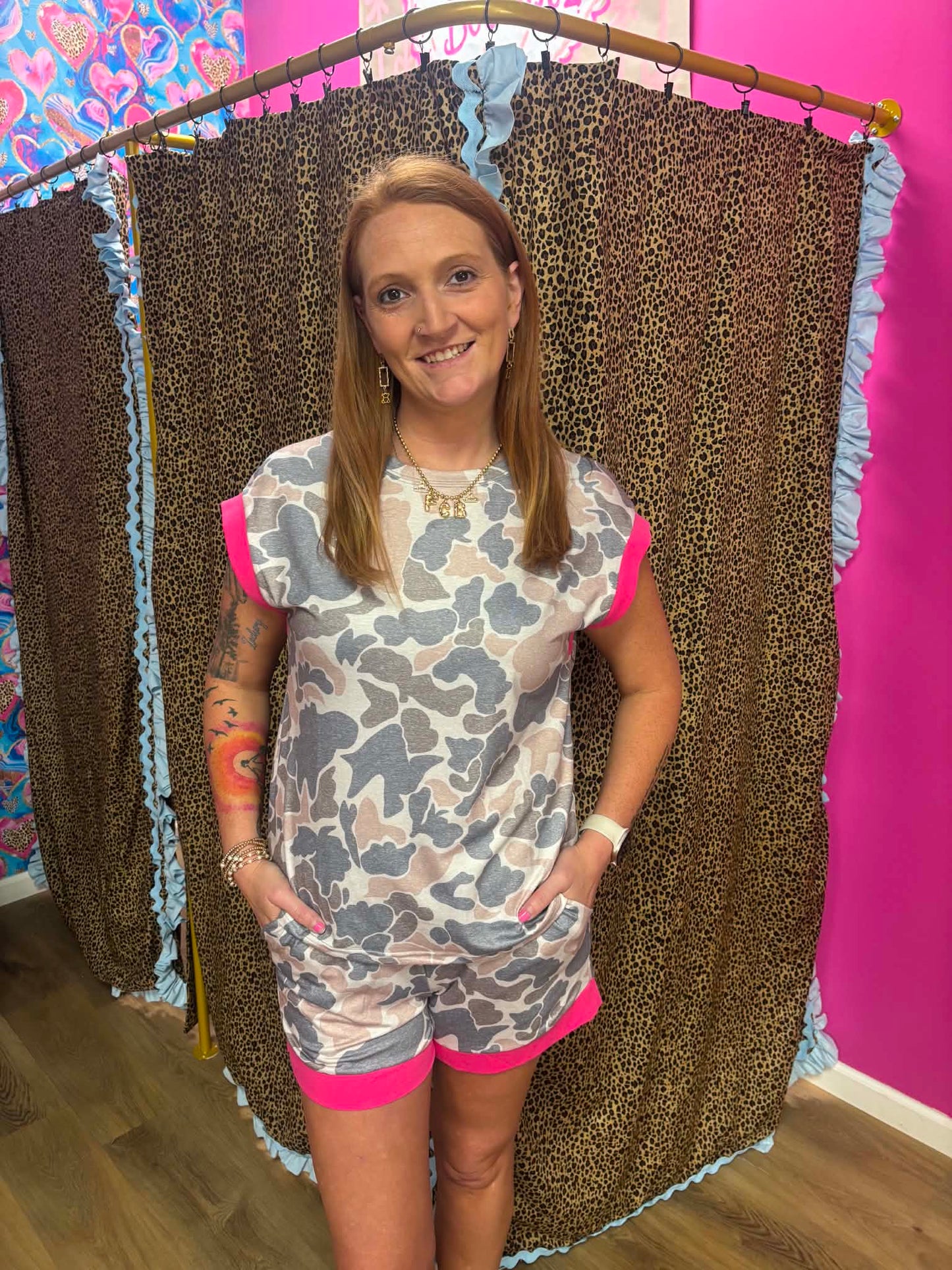 Pink Camo Shorts Set