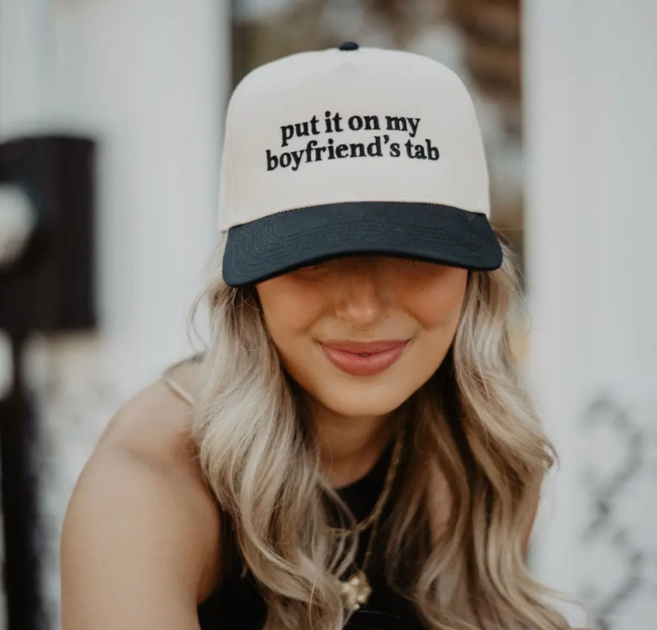 Katydid “Put it on my boyfriend’s tab” trucker hat