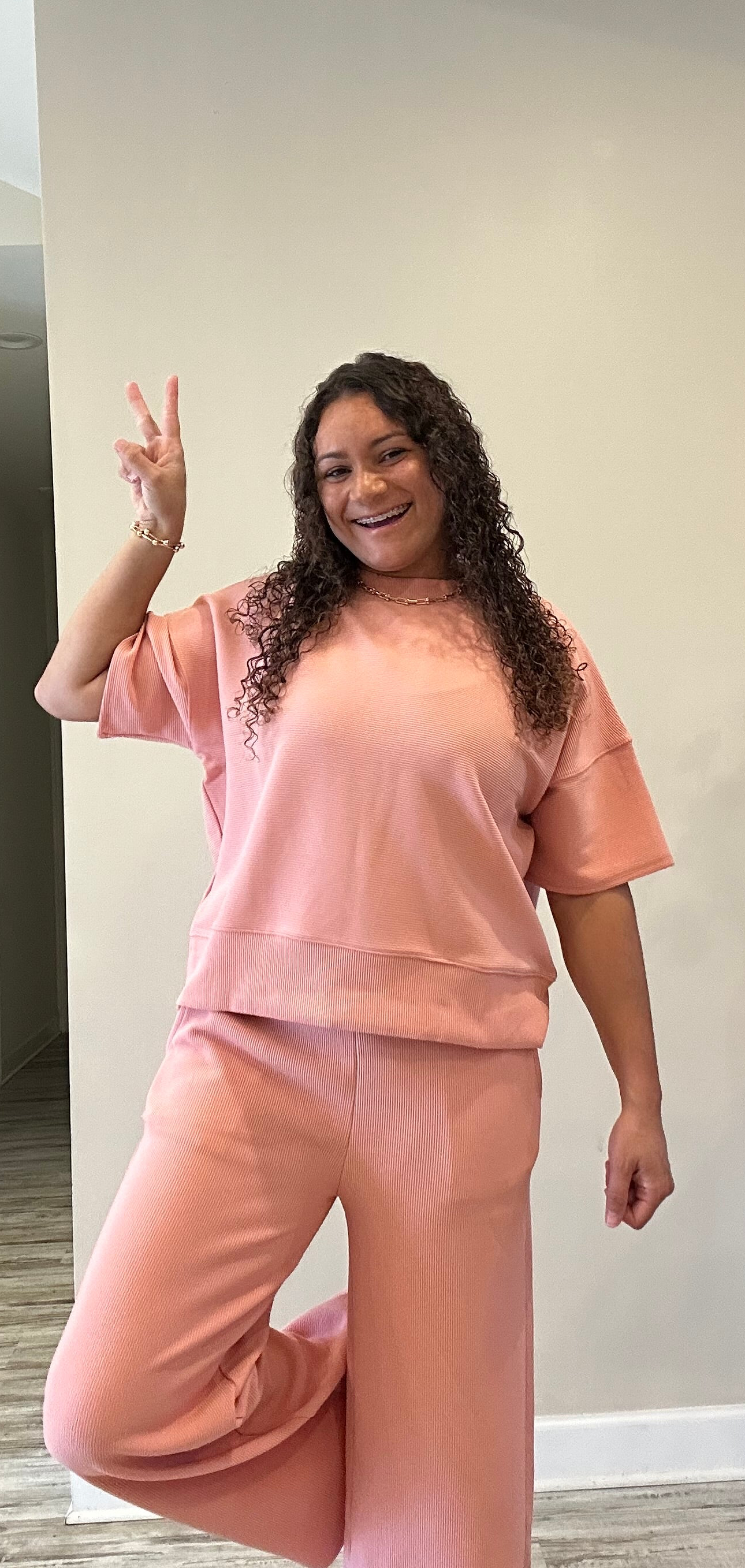 Salmon Pink 2 Piece Ribbed Set