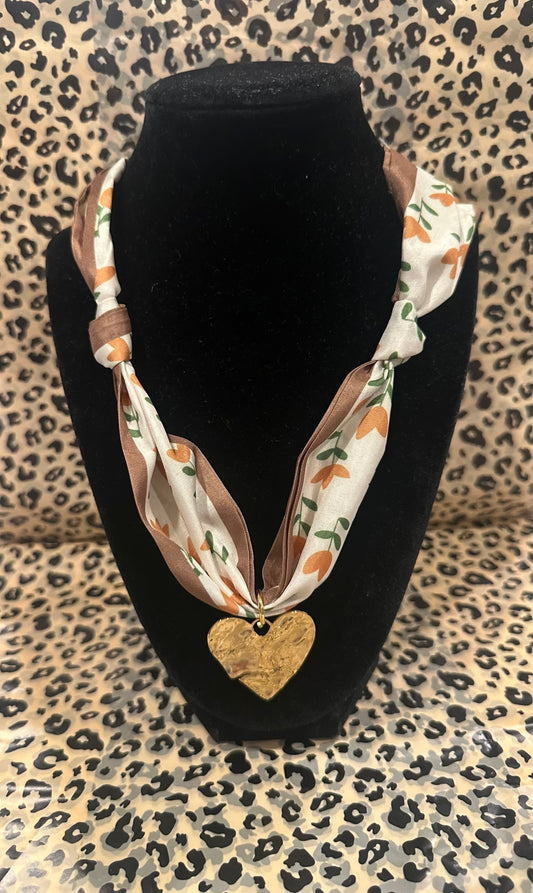 Brown Heart Scarf Necklace