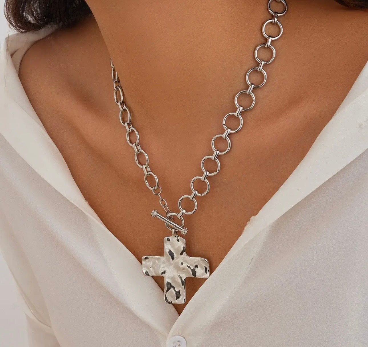 Silver Chunky Cross Necklace