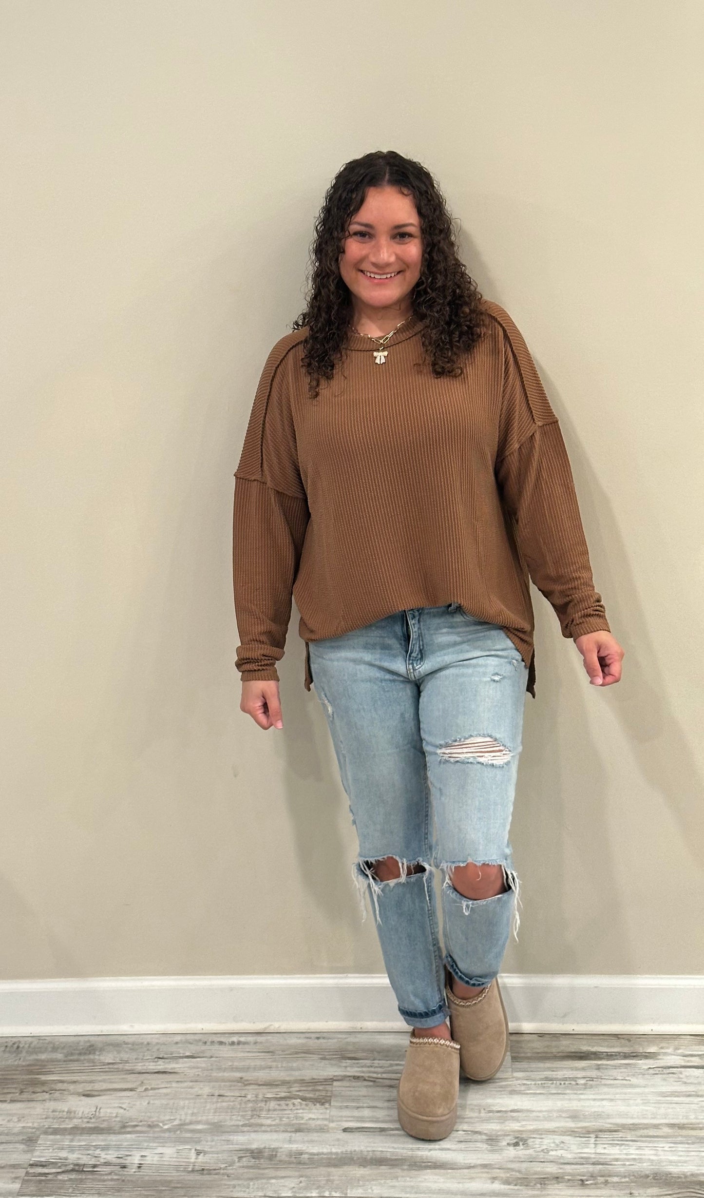 Jaki Brown Ribbed Top