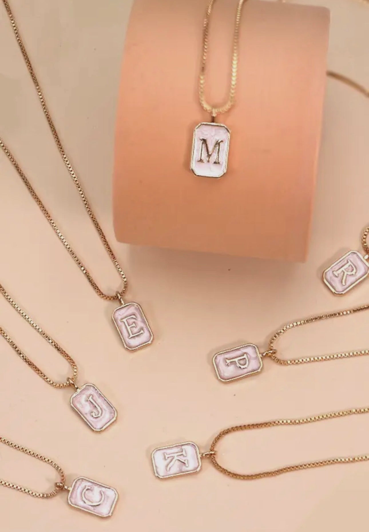 Monogram Initial Rectangle Pearly Charm Necklace