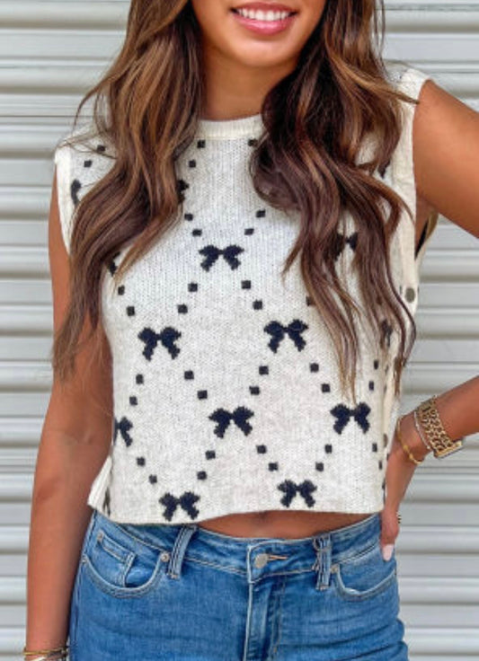 White Bow Sweater Top