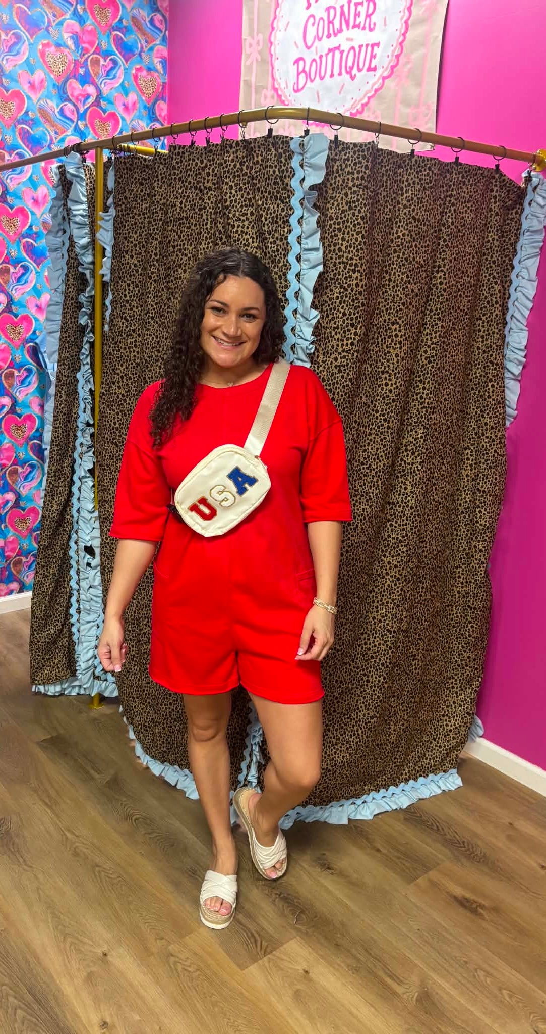 Red Romper V-Neck back