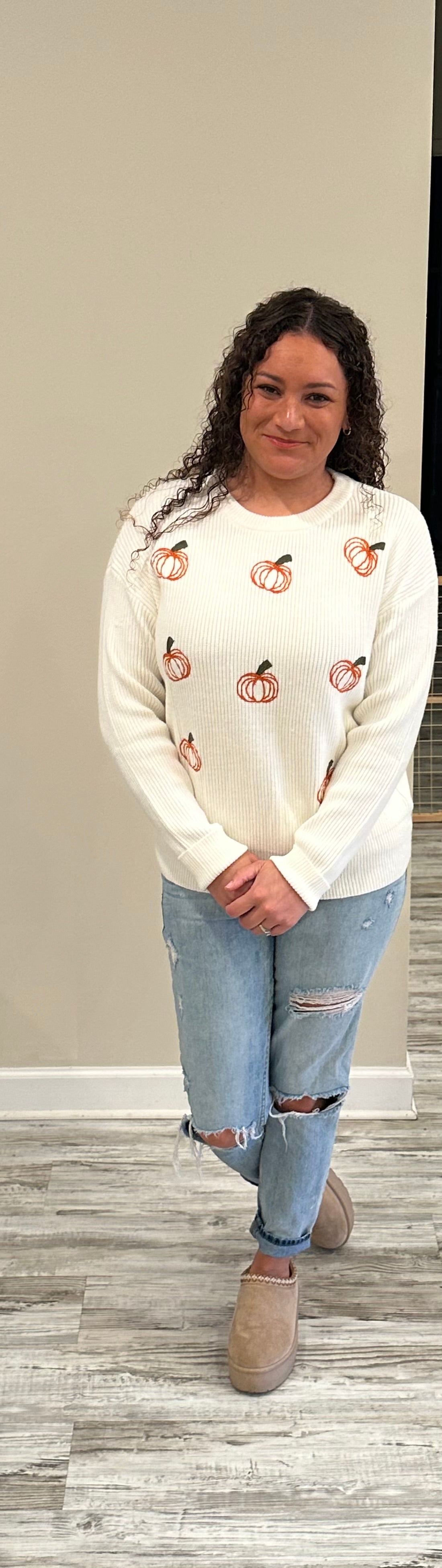 Embroidered Pumpkin Sweater