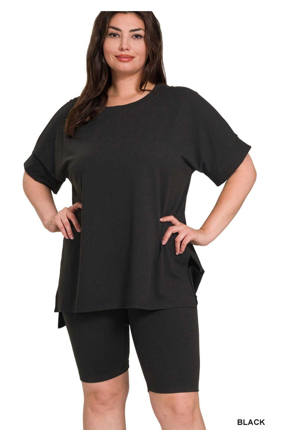Black Curvy Shorts Set