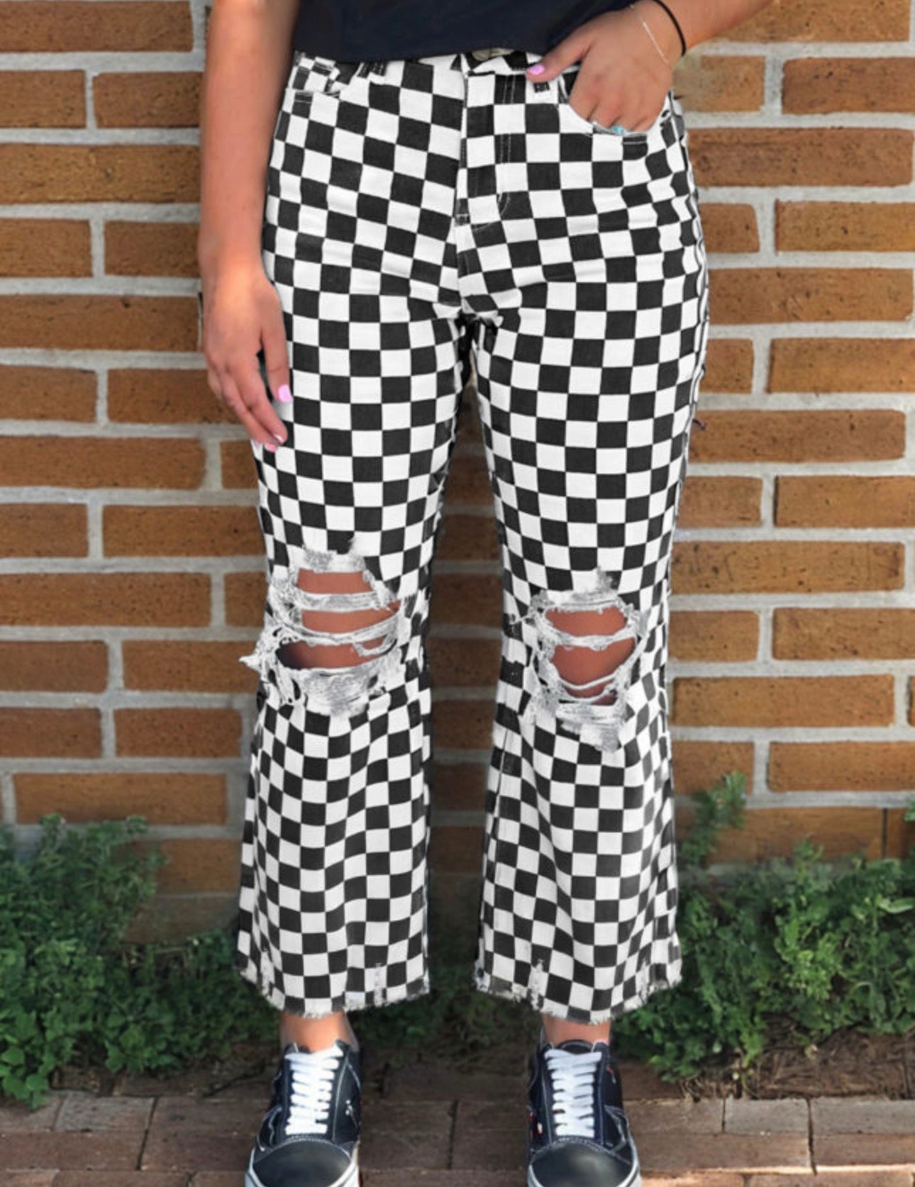 Checkered Cropped Jeans
